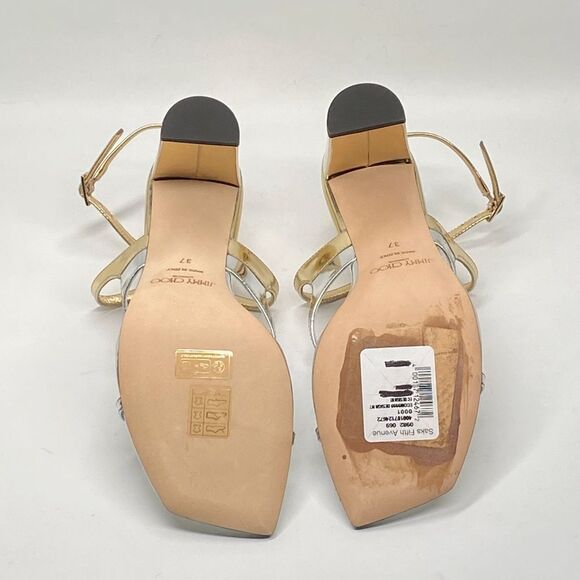 Jimmy Choo Azie 85MM Metallic Leather Sandals size 37 - Picture 12 of 13